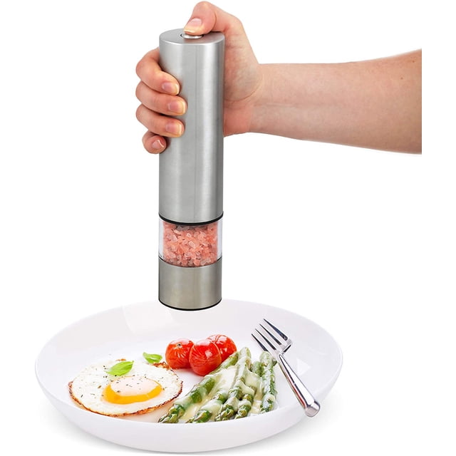 Molinillo de sal o pimienta - Molinillo de pimienta de cerámica a batería - Acero inoxidable - Molinillo potente - Luz LED Adepaton LN-0035