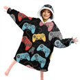 thumbnail image 4 of Game Controller Black Pattern Lamb Fleece Blanket Hoodies for Teens ,Teens Oversize Sherpa Wearable Hooded Blanket Sweatshirt with Super Pockets, 4 of 6
