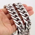thumbnail image 2 of HEAVY Silver Cut Curb Cuban Link Chain 316L Stainless Steel Men's Necklace, 2 of 7