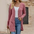 thumbnail image 2 of idosla Women Cardigans Open Front Lightweight Button Down Duster Long Cardigan Vertical Stripes Pockets for Casual Fall (Red, XL), 2 of 8