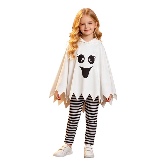 Jamsmile Toddler Girls Outfits Sets Halloween Ghost Cape With Striped Pants Spooky Party 2pcs Girls Outfits Sets