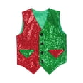 thumbnail image 3 of YONGHS Kids Boys Christmas Costume Color Block Sequin Vest Stage Show Waistcoat 4-14 Red&Green 14, 3 of 7