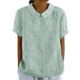 thumbnail image 2 of Womens Tops Plus Size Short-sleeved Turdown Collar Stripe Summer Solid T-shirt Green XL, 2 of 6