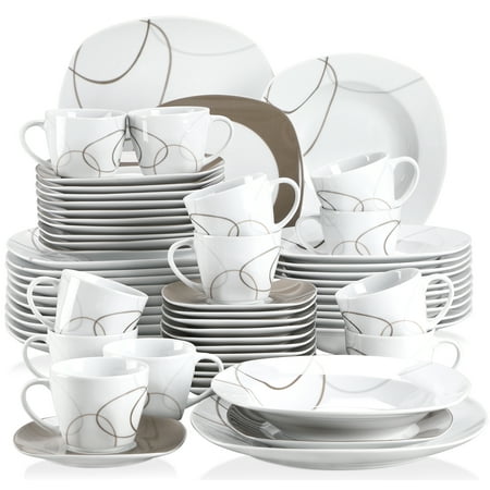 

VEWEET Series Nikita 60-Piece Porcelain Dinnerware Set Ivory White Dinner Set Service for 12