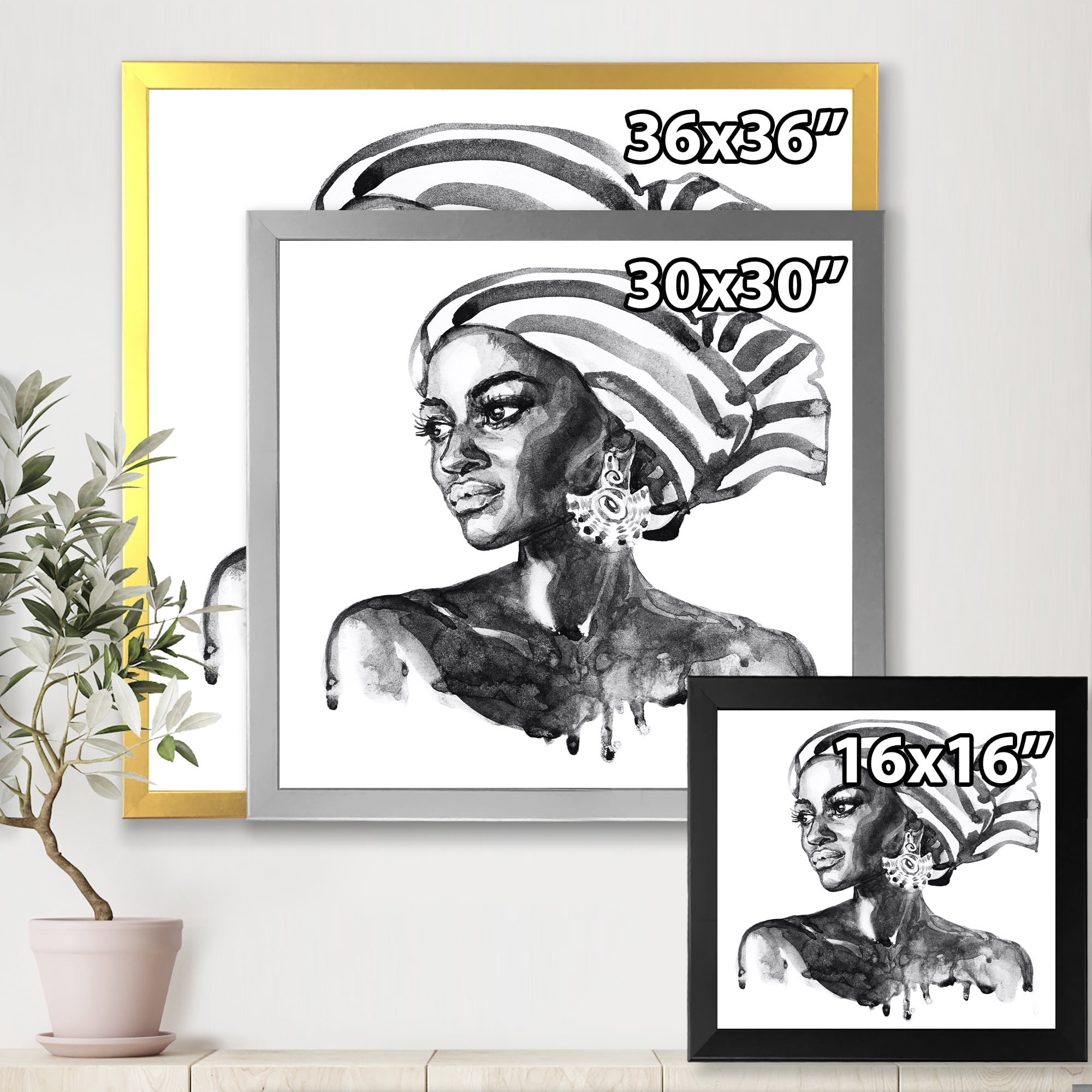 Designart 'Portrait of Afro American Woman XII' Modern Framed Art Print