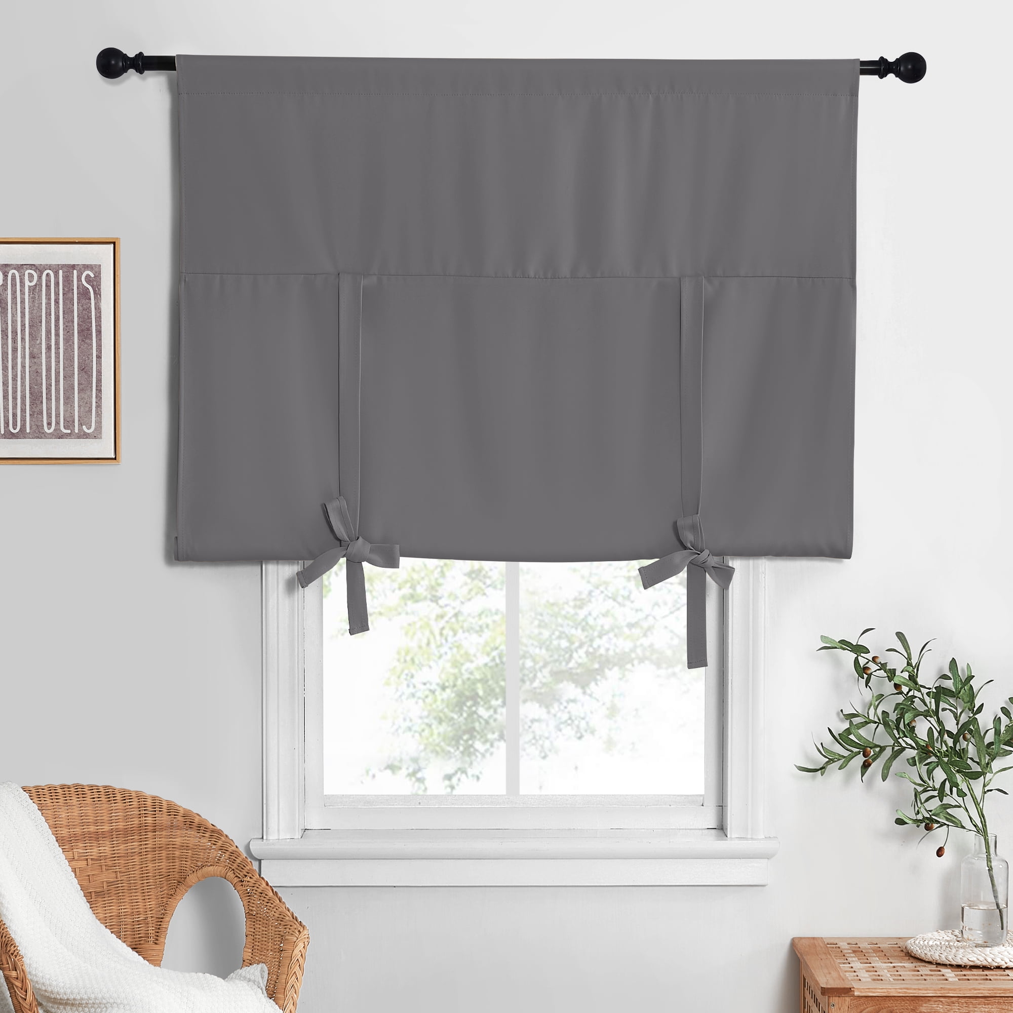 NICETOWN Blackout Curtain for Bathroom, Adjustable Tie Balloon Roman Blackout Curtain Rod Pocket Thermal Insulated Room Darkening Window Treatment, Grey, 52"x63", 1 Panel