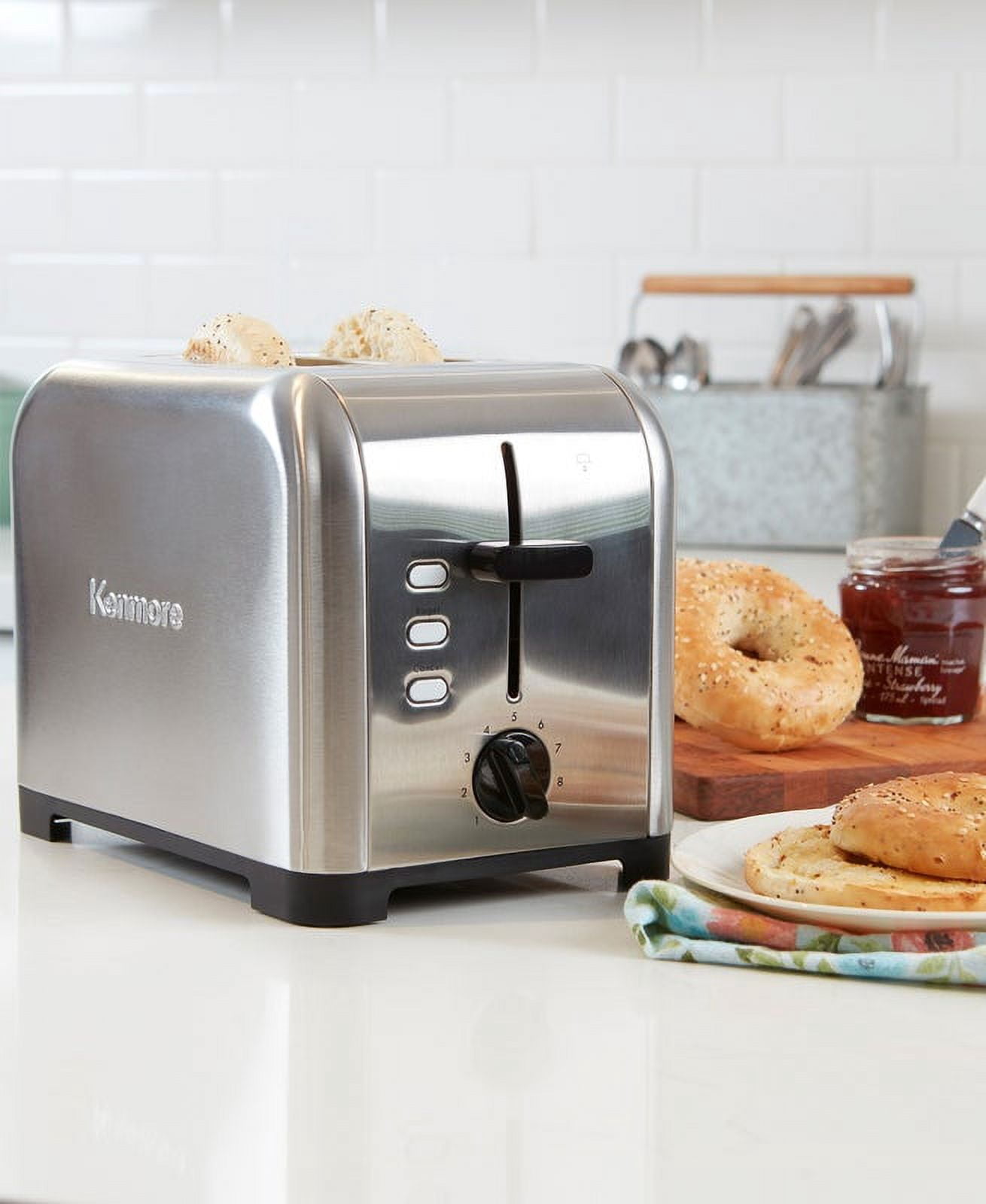 Kenmore 2 Slice 1400W Toaster with Dual Controls, 1.5 in  wide Slots, Silver