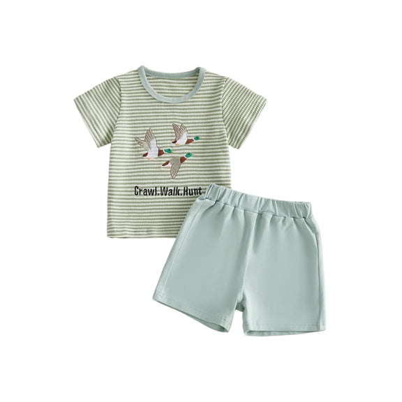 BemeyourBBs 2Pcs Toddler Baby Girls Boys Duck Hunting Outfits Summer Clothes Short Sleeve Crew Neck Mallard Letters Embroidery Shirt Tops and Shorts Set