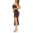 thumbnail image 4 of VISgogo Vestido sin hombros para mujer, sin mangas, sin tirantes, de color sólido, con abertura alta, plisado, ajustado, ropa informal de una pieza VISgogo moda, 4 of 6