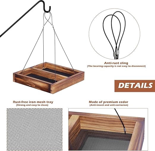 SNYNUXX Bird Feeder Hanging Tray, Seed Tray Wooden Platform Hummingbird Feeder Hanging Tray Mesh Seed Platform for Garden Yard Outside Decoration Attracting for Wild Birds(Brown-2pk)