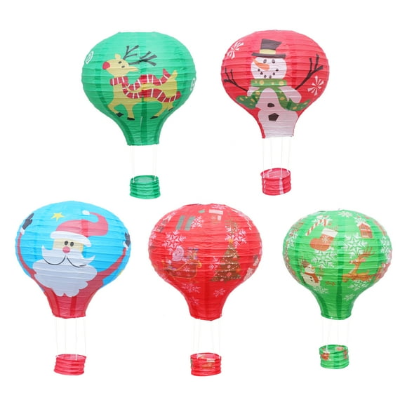 CIMAXIC 5 Pcs Christmas Paper Lantern Hot Air Balloon Lantern Hanging Lantern Foldable for Indoor Outdoor Festival Party Decor (Santa, Snowman, Elk, Red Old Man, Green Old Man Style)