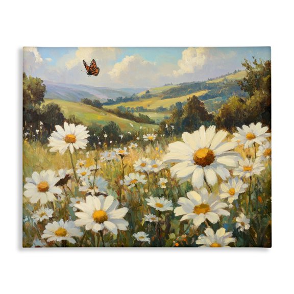 Stupell Industries French Country Summer Butterfly Daisy Field Canvas Art, 20 x 16, by Petals Prints Design