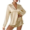 thumbnail image 1 of Qertyioot Tendances Femmes Ensemble de Pyjama Décontracté Ample Col en V Manches Longues+shorts, 1 of 5