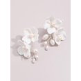 thumbnail image 2 of Handmade Ceramic Flower Pearl Stud Earring Drop, White Wedding Prom Accessories Post Earrings Jewelry for Brides Women, 2 of 4