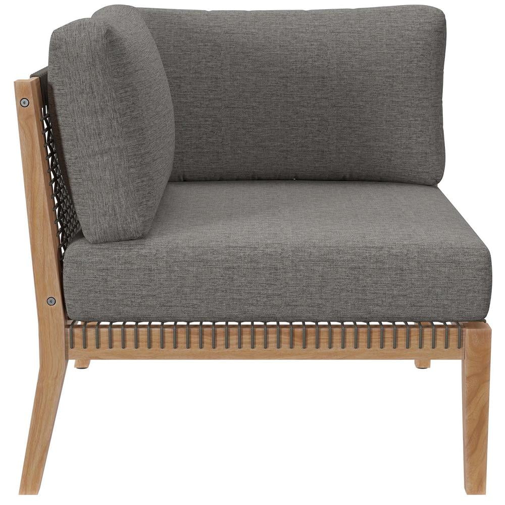 Modway Clearwater Teak Wood and Fabric Outdoor Corner Chair in Gray/Graphite