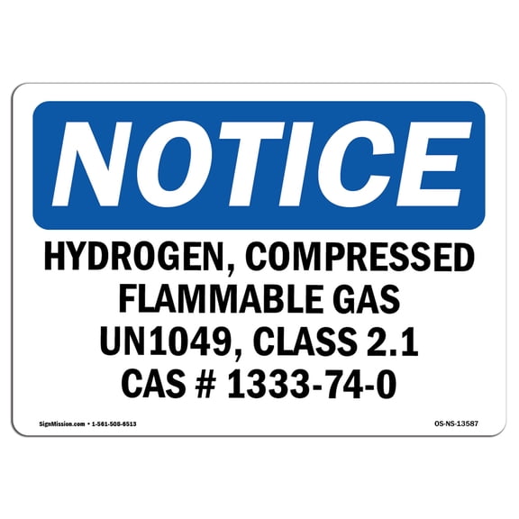 OSHA Notice Sign - Hydrogen Compressed Flammable Gas Un1049 | Plastic Sign | Protect Your Business Work Site Warehouse & Shop Area |  Made in the USA