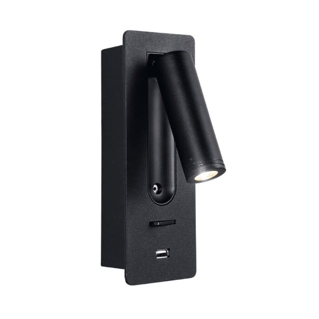 Lámpara de Lectura LED 3.5 W, Luz Suave Cálida, Puerto USB para dispositivos, Sobreponer en pared