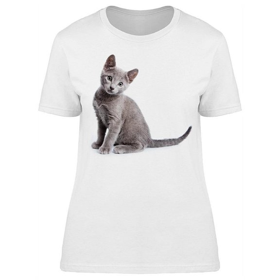 Fluffy Gray Russian Blue Kitten  T-Shirt Women -Image by Shutterstock, Female XX-Large