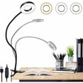 thumbnail image 1 of Lámpara de escritorio con protección para los ojos, cuello de cisne flexible para leer, luz que no parpadea, 3 modos de color, clip de esponja, función de apagado automático (negro), 1 of 2