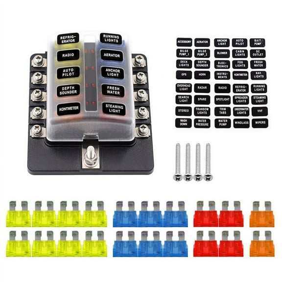 6-Gang Marine Blade Fuse Block With LED Indicators - Waterproof Boat Electrical Panel