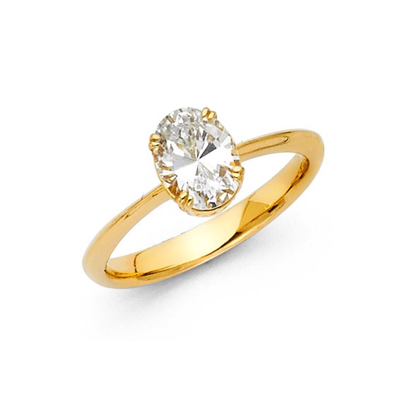 14k Solid Yellow Gold Oval 1.0 ct CZ Width Shank Soliatre Engagement Ring