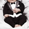 thumbnail image 2 of APEXFWDT Baby Boy Gentleman Tuxedo Footie Christmas Holiday Outfit with Bow Tie Boys' Tie One-Piece Romper Wedding Outfit, 2 of 3