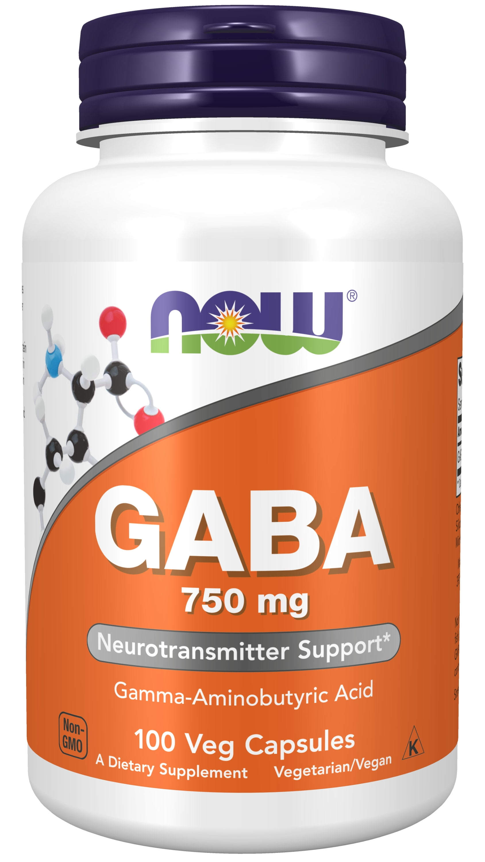 NOW Supplements, GABA (Gamma-Aminobutyric Acid) 750mg, Neurotransmitter Support*, 100 Veg Capsules