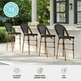 thumbnail image 4 of Martha Stewart Set of 2 Indoor-Outdoor Stackable Bistro Bar Stools with Natural Woodgrain Aluminum Finish Frames, Black/White Woven Rattan Backs/Seats, 4 of 9