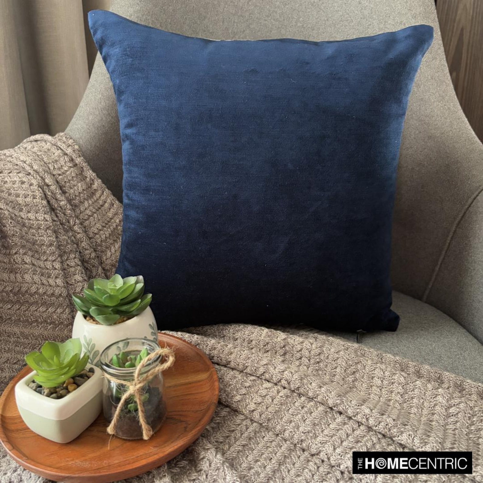 The HomeCentric Decorative Blue Pack of 2, 18"x18" (45x45 cm) Throw Pillows, Velvet Double Side, Faux Leather Puller Throw Pillows For Couch, Solid Color Modern Style Easter - Velvet Blue Jules