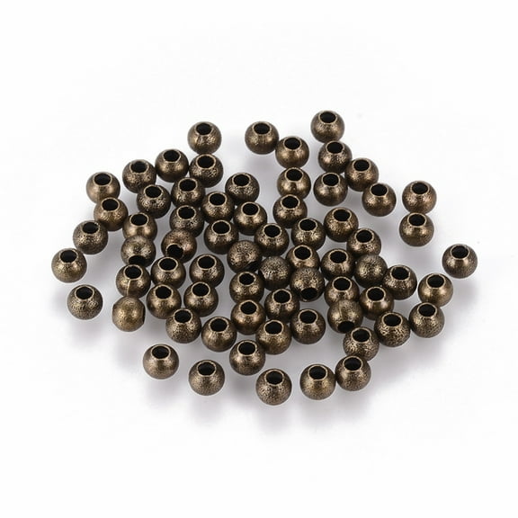 Antique Bronze color Textured Round Beads Brass Nickel Free Size: 4mm in diameter hole: 1mm