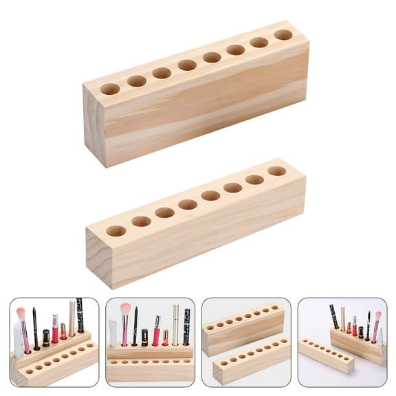 Huaq Solid wood desktop cosmetics lipstick eyebrow pencil makeup brush storage display stand 2pcs (high and low set)