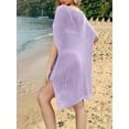 thumbnail image 4 of DAKIMOE Womens Swimsuit Cover Up Summer Casual Crochet Hollow Out Coverup Short Sleeve Bathing Suit Bikini Swimwear Beach Dress, Purple, 4 of 5