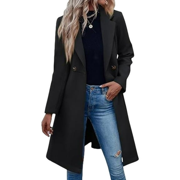 Guieoi Plus Size Fashion Winter Coats for Women Pocket Long Sleeve Bandage Turndown Collar Hoodless Casual Hoodless Outerwear