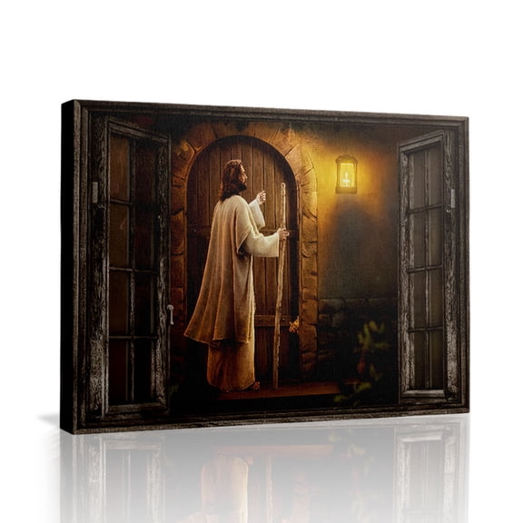Jesus Knocking on Door Canvas Wall Art (Spiritual Invitation Tone) Ready to Hang for Living Room
