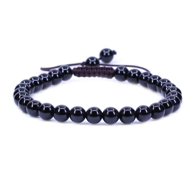 Amandastone Bracelet Macramé Tressé Réglable en Quartzite Tourmaline Noire 6mm Perles Rondes Chakra Reiki
