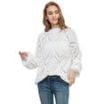 thumbnail image 1 of Women's Long Sleeve Casual Loose Knitted Pullover Sweater, White, Medium, 1 of 5