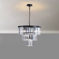 thumbnail image 6 of 20" Luxury 3-Tier Crystal Chandelier, 7-Light Black Frame Pendant Light, Elegant Ceiling Lighting for Living Room, Dining Room, Bedroom (No Bulbs), 6 of 9