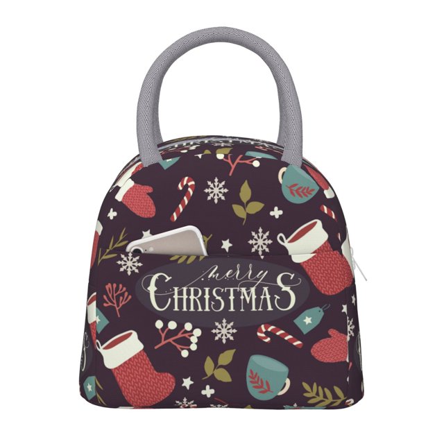 Fotbe Merry Christmas Bolsa de Almuerzo con Estampado, Lonchera Aislada, Contenedor de Comida Reutilizable Tipo Cooler a Prueba de Fugas