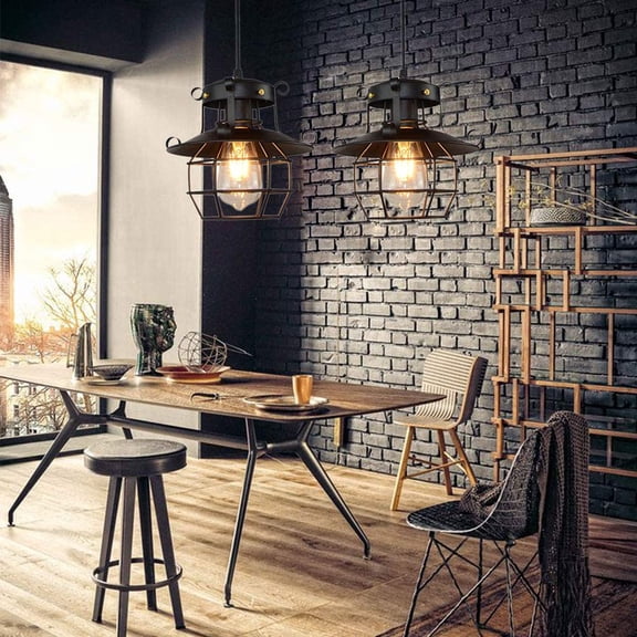 Iron Cage Pendant Light with 1-Lamp Single Head Hanging Lamp with Iron Lampshade Height Adjustable Vintage Lantern Farmhouse Chandelier Suitable for Bar Cafe Dining Room
