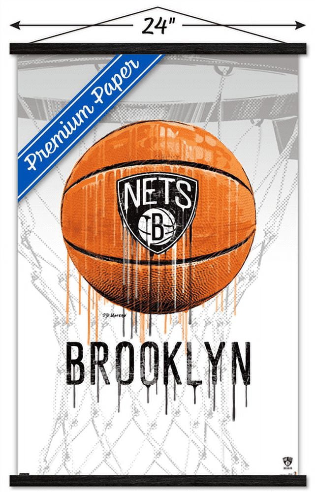 NBA Brooklyn Nets - Drip Basketball 21 Wall Poster with Wooden Magnetic Frame, 22.375" x 34"