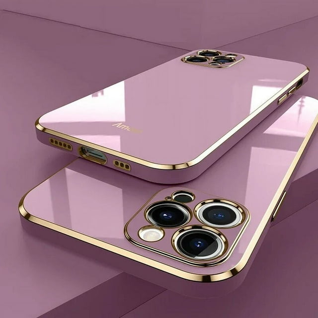 Luxury Square Silicone Plating Phone Case For IPhone 14 11 12 13 15 Pro Max Mini Plus XR X XS Max Solid Color Soft Cover Coque Purple Color For iPhone 14 Pro