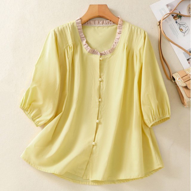 Soki Womens Summer Clothes Crew neck Loose Casual Short Sleeves Round-Neck Solid Color Loose Tops