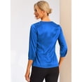 thumbnail image 4 of Blusa de satén para mujer Camisas informales sólidas con cuello en V de manga 3/4 Azul Real XL, 4 of 6