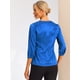 thumbnail image 4 of Blusa de satén Allegra K para mujer Camisas informales sólidas cuello En V manga 3/4 Azul Real M, 4 of 6