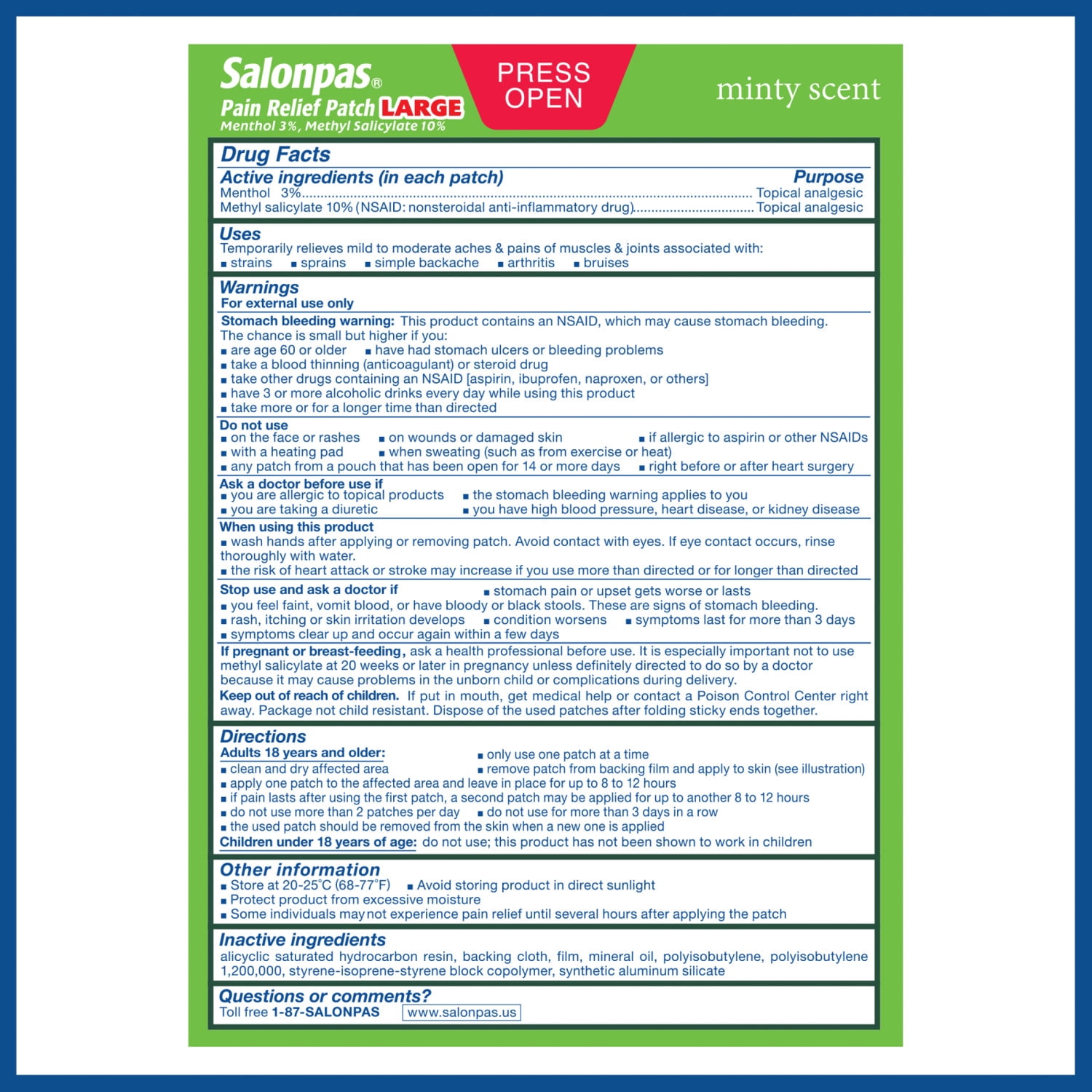 Salonpas Pain Relief Patch, 9 Count LARGE (Pack of 1)