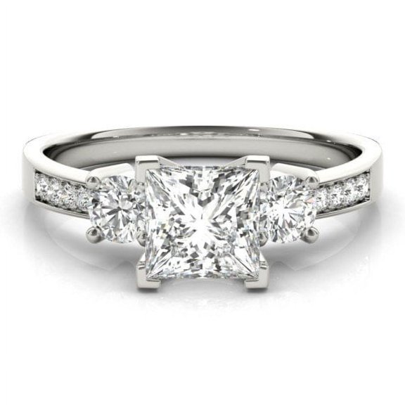 Alor Jewel 1.8 Ct Princess Cut Lab-Created Simulated Diamond Engagement Ring - Elegant Three Stone and Solitaire Design - 14K White Gold Over Ring - Perfect Gift for Proposaland Anniversary