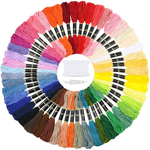 Caydo Embroidery Floss 50 Skeins Rainbow Color Embroidery Thread Cross Stitch Floss with 12 Pieces Floss Bobbins