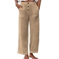 thumbnail image 2 of Bloomae Womens High Waisted Straight Leg Work Pants Lightweight Casual Solid Color Lounge Trousers Loose Boho Pants with Pockets Khaki XXXL, 2 of 10