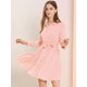 thumbnail image 2 of Allegra K Vestido Entallado Y Acampanado Cuello Vuelto Cintura Elástica Con Cinturón Botón Para Mujer Rosa L, 2 of 7