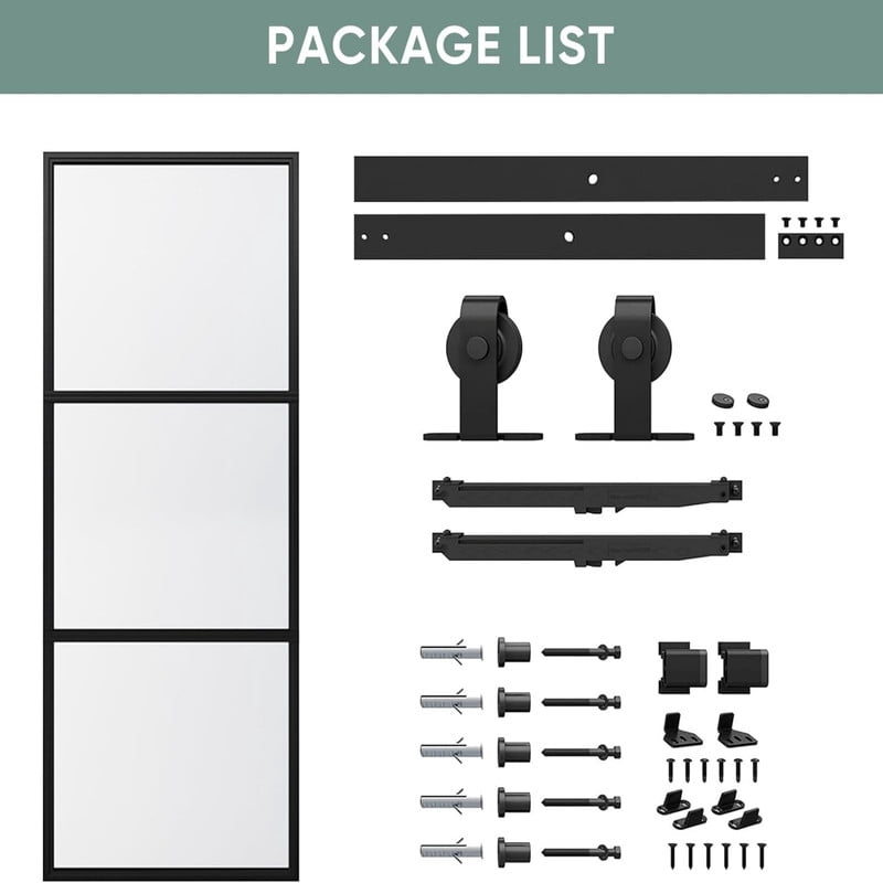 Easy4Home 32"x84" Clear Glass Sliding Barn Door with Track and Hardware Kit